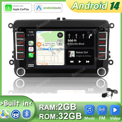 32GB 7'' Android 14 Autoradio Navi für VW GOLF 5 6 plus Passat 3C CC Touran Polo