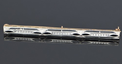 Vintage 14K Yellow & White Gold Enamel Bar Pin, Circa 1925 - 第 2/8 張圖片