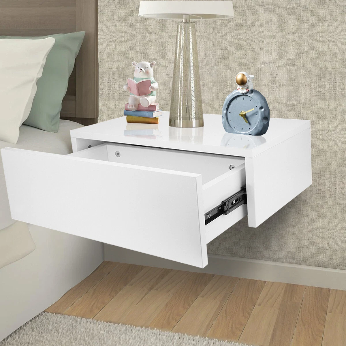 White gloss sale floating bedside table