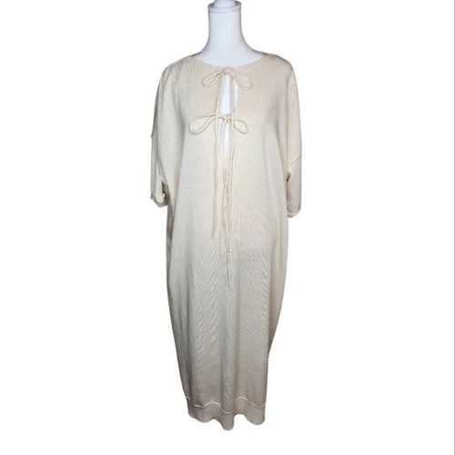 NEW Zara Drawstring Knit Midi Tunic Dress Ecru Size M/L