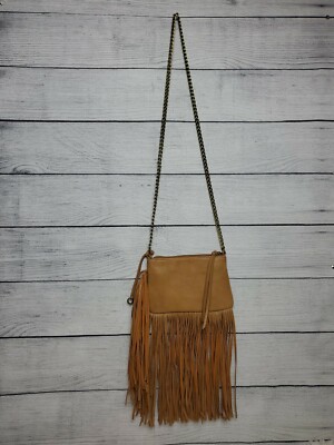 Carlos Santana Crossbody Bag Fringe Tan Brown Purse W/ Chain Strap NWOT