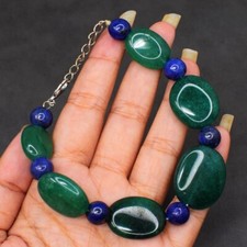 Fantastic Green Emerald & Blue Lapis Lazuli 170 Cts Beaded Bracelet AK 39 E500