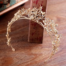 Gold Pearl Bridal Crown Rhinestone Tiara Dragonfly Wedding Party Hair Accesso GR