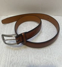 KM LEGEND Belt Men's 30 “Brown Genuine Leather Silver Tone Buckle 15-ESBR