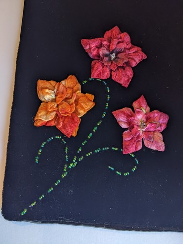 Vintage Grace Chuang New York Black Silk Scarf Floral USA Beads Silk Flowers New - Picture 2 of 5