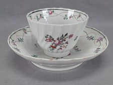 British AE Keeling Pattern 218 Hand Painted Fluted Tea Bowl & Saucer C. 1790