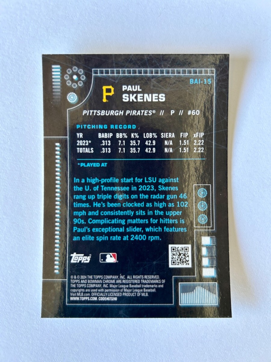 2024 Bowman Chrome Paul Skenes “AI” Refractor Rookie Card #BAI-15