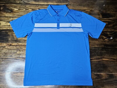 The Open Signature Label By Ahead Embroidered Logo Blue Golf Collared Shirt  Med