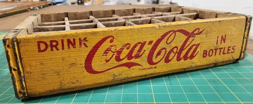 VINTAGE RARE 1950s COCA COLA YELLOW AND RED WOODEN CRATE CASE BOX 24 BOTTLES