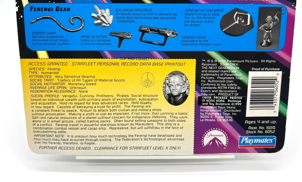 FERENGI Star Trek The Next Generation 1992 variante asiática sin perforar Foto 4 de 4