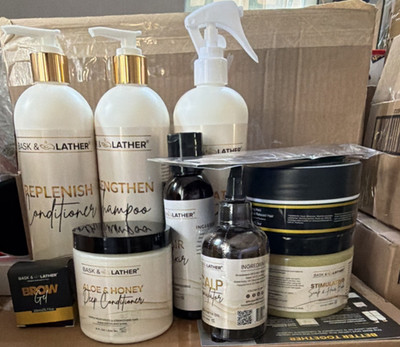 Bask & Lather Hair Care Set Shampoo Conditioner Aloe & Honey Edge Control