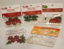 Celebrate It Christmas, Poinsettia Buttons & Embellishments Star Confetti Lot