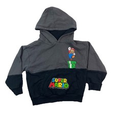 Super Mario Nintendo Two Tone Gray Black Pullover Hoodie Sweatshirt Kids XS