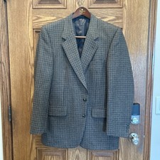 Vtg Burberrys Blazer Mens 44R Brown Houndstooth Wool Jacket Sport Coat Von Maur