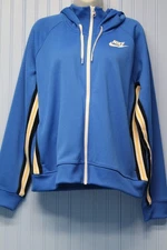 Nike bright blue full zip hooded jacket with side stripes and pockets XL