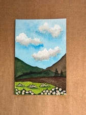 ACEO original artist trading cards watercolor landscape sunset sky nature art