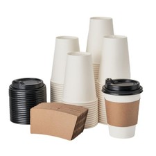 RACETOP 100 Pack Disposable Paper Coffee Cups with Lids  Sleeves, 16 oz, for...