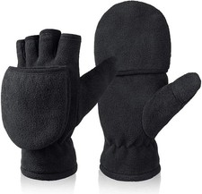 Winter Fingerless Gloves Convertible Mittens with Flip Top Thermal Fleece for