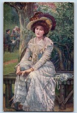 c1910's Pretty Woman With Fancy Hat And Dress Oilette Tuck Antique Postcard