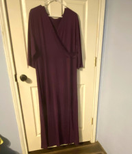 Women’s Plus Size 3XL Purple Solid Wrap V-Neck 3/4 Sleeve Maxi Dress