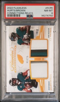 2022 Flawless Jalen Hurts A.J. Brown Connections Relics /15 Jersey # PSA 8