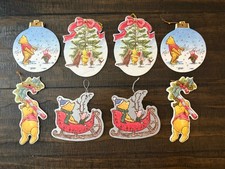 LOT OF 8 CLASSIC WINNIE THE POOH CHRISTMAS ORNAMENTS DISNEY VINTAGE CARDBOARD 5"