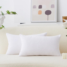 Oblong Throw Pillow Covers 12x20 Striped Corduroy Rectangle Pillow Covers for Sp