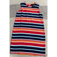Cynthia Rowley Sleeveless Shift Dress Women's Sz 6 Striped Zip Back Orange Blue
