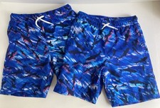 Lands End Boys Small 6-7 Blue Sharks Swim Trunks Shorts Lot Of 2