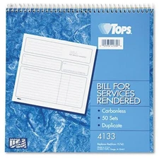 Tops Bill For Services Rendered Form - Wire Bound - 2 Part - Carbonless - 8.50"