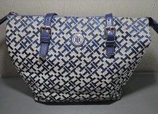 Tommy Hilfiger Faux Leather Blue Shoulder Handbag Adjustable Strap Pockets Zip