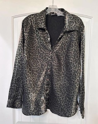   Fashion Bug Metallic Leopard Button Down   Size 3X (22/24)