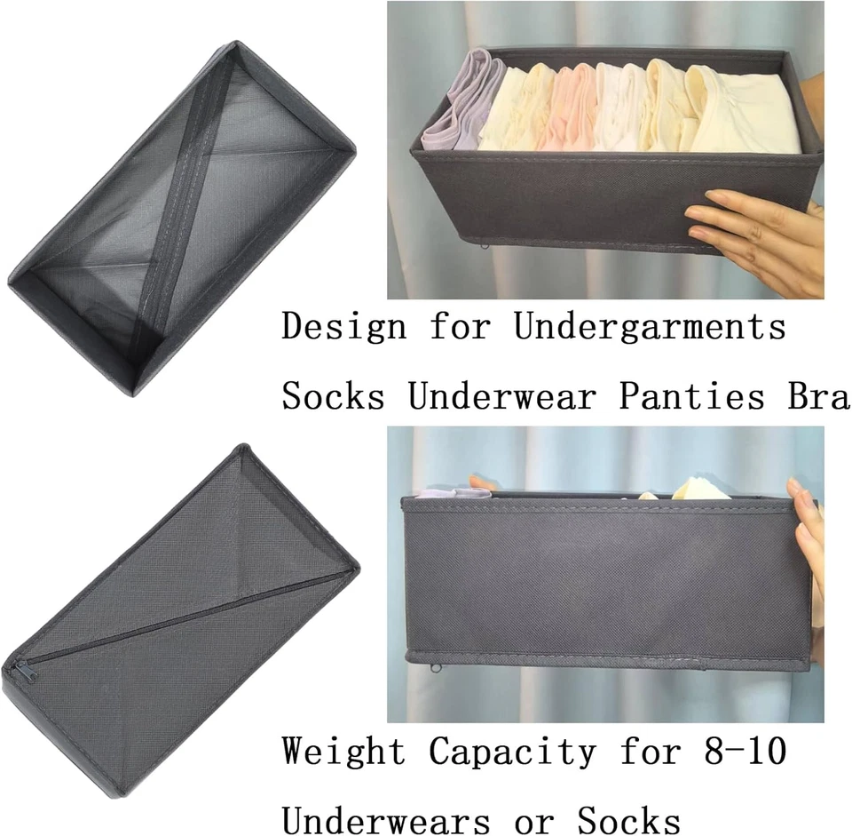 Socks Drawer Organizer Set of 3 Pack Gray, 11'X5.5'X4.8', Small Collapsible Unde - Image 4 of 4
