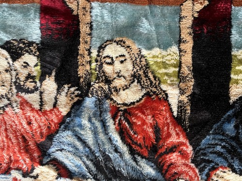 Vintage The Last Supper Carpet Rug Wall Hanging Jesus & Disciples 62x38” - Picture 5 of 11