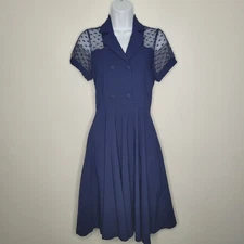 Gown town dark blue stretch retro vintage vibes flirty mesh dress size small