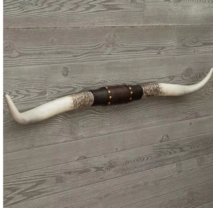 Cuerno de novillo Western Americana grande rústico tachonado cuerno largo decoración de pared resina nuevo Foto 4 de 4