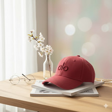 Alo Yoga Red Adjustable Baseball Cap Unisex Logo Hat NWT