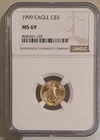 1999 $5 Gold 1/10 oz American Eagle NGC MS69