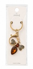 Mint Gold Tone Bee Keychain Keyring Brown Clear Rhinestone Charm