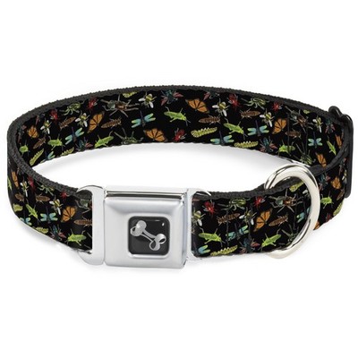Dog Collar Bone Insects Scattered Black Large 15-24''