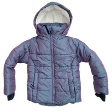 All in Motion Puffer Jacket Iridescent Hooded Fleece Lined Kids XS 4/5 Purple
