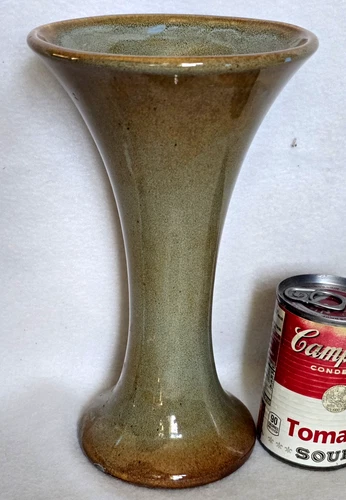Early Weller Pottery Large Corset Vase Mottled Green & Brown Glazes Art Deco