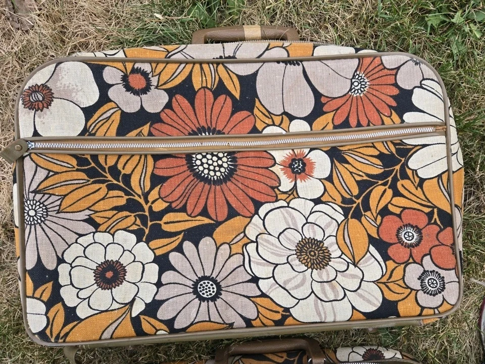3 maletas de viaje pequeñas florales hippies japonesas de colección años 60 Foto 4 de 4