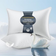Queen Size Goose Feather Pillows Hotel Down Bed Pillow Set of 2 Pillow Set for