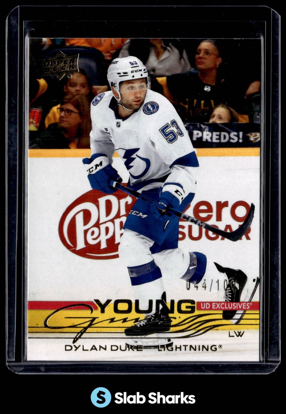 2025 UPPER DECK SERIES 1 #249 DYLAN DUKE EXCLUSIVES YOUNG GUNS ROOKIE RC /100