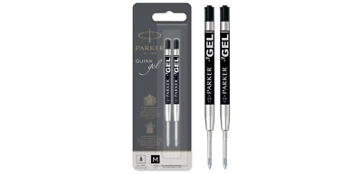 Parker 2 recharges pour stylo gel pointe moyenne (0,7 mm) | encre noire QUINK