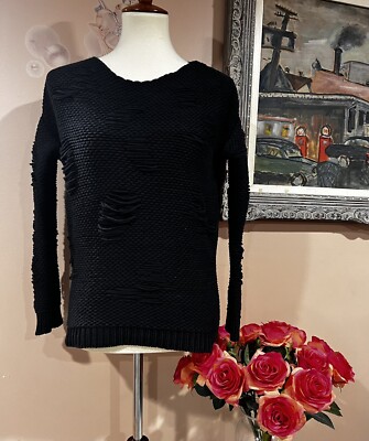 Bash Distressed Long Sleeve Knit Black Sweater Size 6