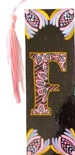 BOOKMARK MANDALA DOT HAND PAINTING/  Letter  "F" -ON BLACK
