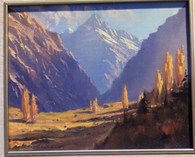 vintage painting oil on board Mark Thomas Queenstown N Z Walter Peak 10 x 8''
