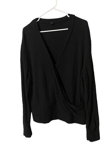 Top donna J Crew finto avvolgente grande nero manica lunga 100% cotone stravagante - Foto 3 di 17